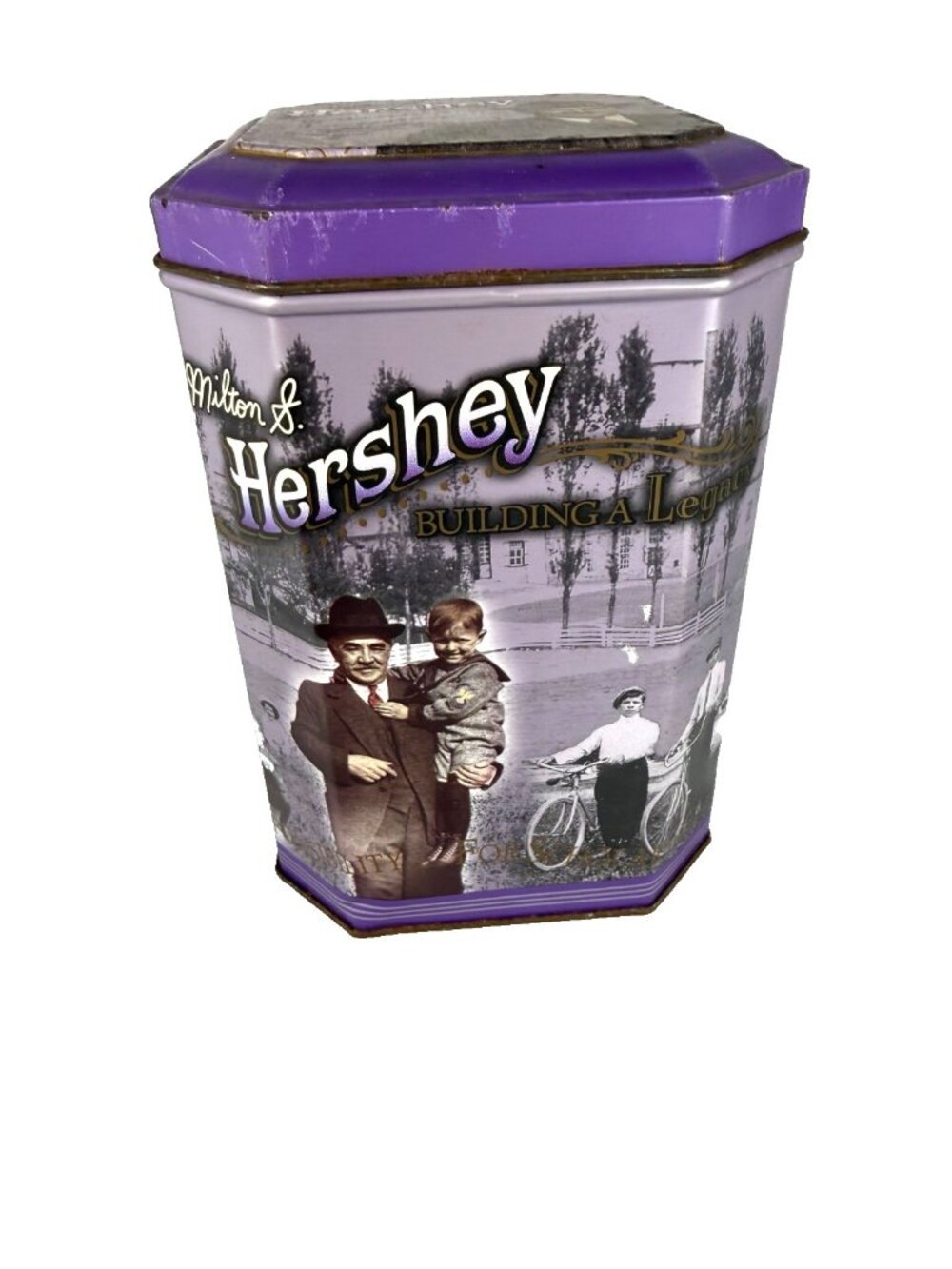 Vintage Milton S. Hershey Building a Legacy Collectible Purple Tin